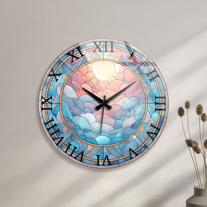 Pastel Cloud Glass Wall Clock – Stained Glass Style Decor