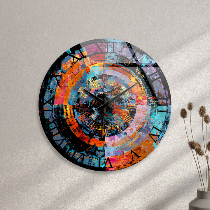 Bunte abstrakte Glaswanduhr – geometrische Kreiskunst