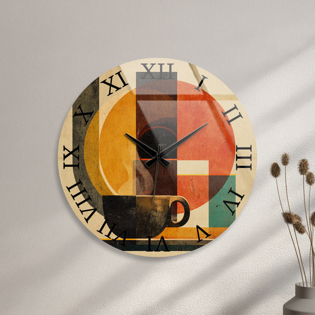 Mid Century Coffee Glass Wall Clock – Retro Geometric Decor