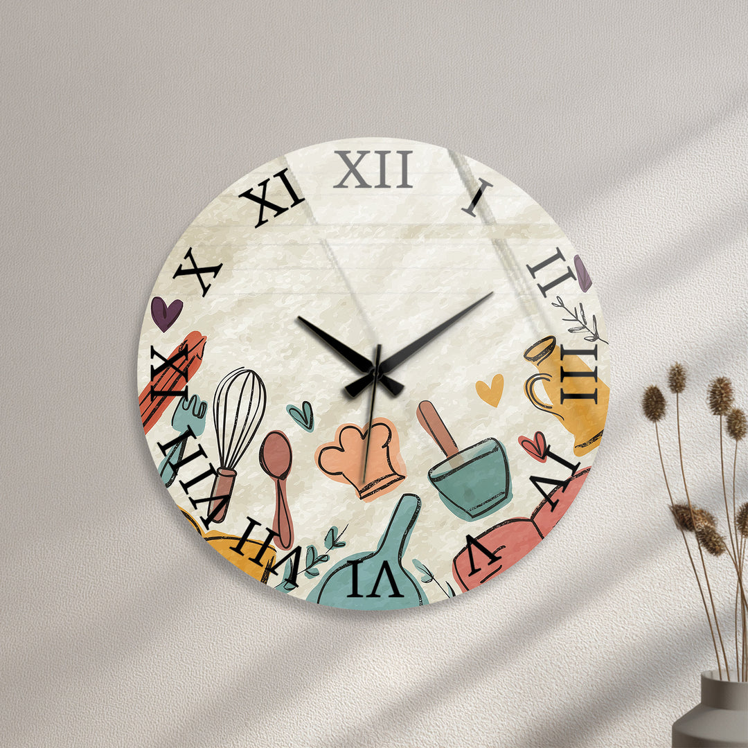 Kitchen Utensils Glass Wall Clock – Cute Cooking Kitchen Decor