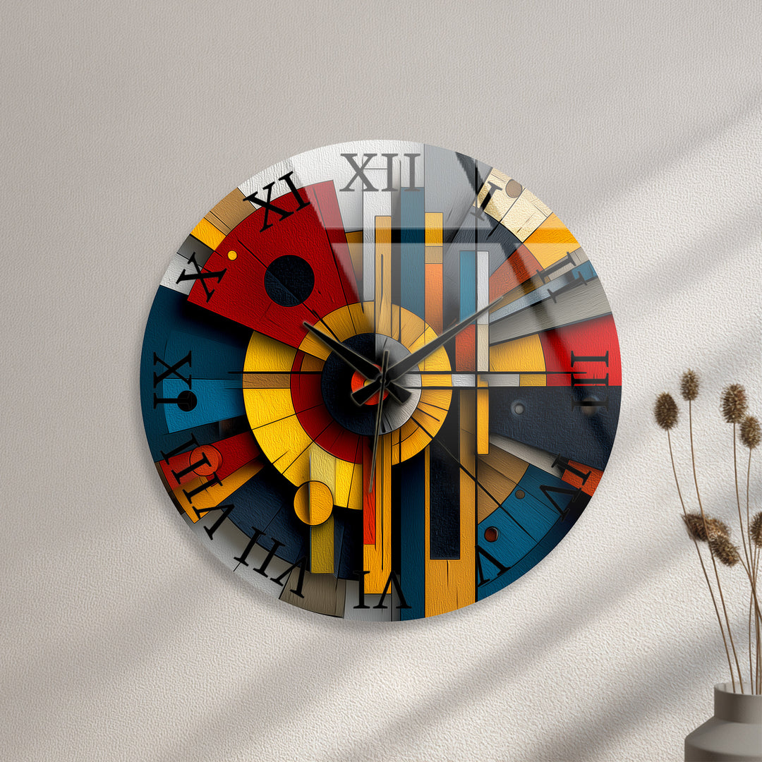 Bauhaus Style Glass Wall Clock – Colorful Geometric Art