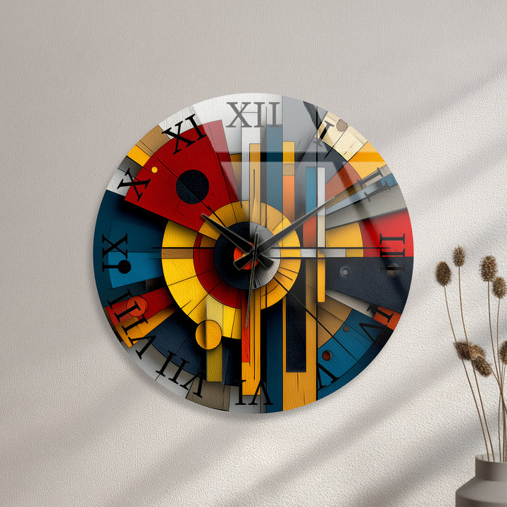 Bauhaus Style Glass Wall Clock – Colorful Geometric Art