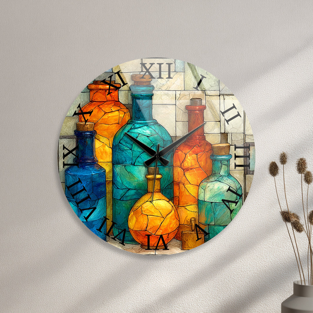 Colorful Glass Bottles Wall Clock – Mediterranean Decor
