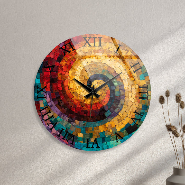 Colorful Spiral Mosaic Glass Wall Clock – Abstract Swirl Decor