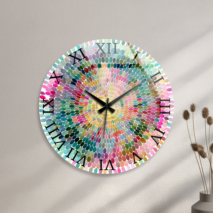 Colorful Mandala Glass Wall Clock – Rainbow Mosaic Decor
