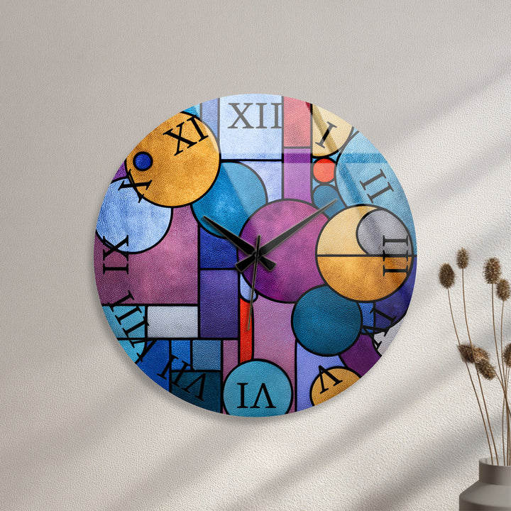 Colorful Geometric Glass Wall Clock – Modern Abstract Circle Art