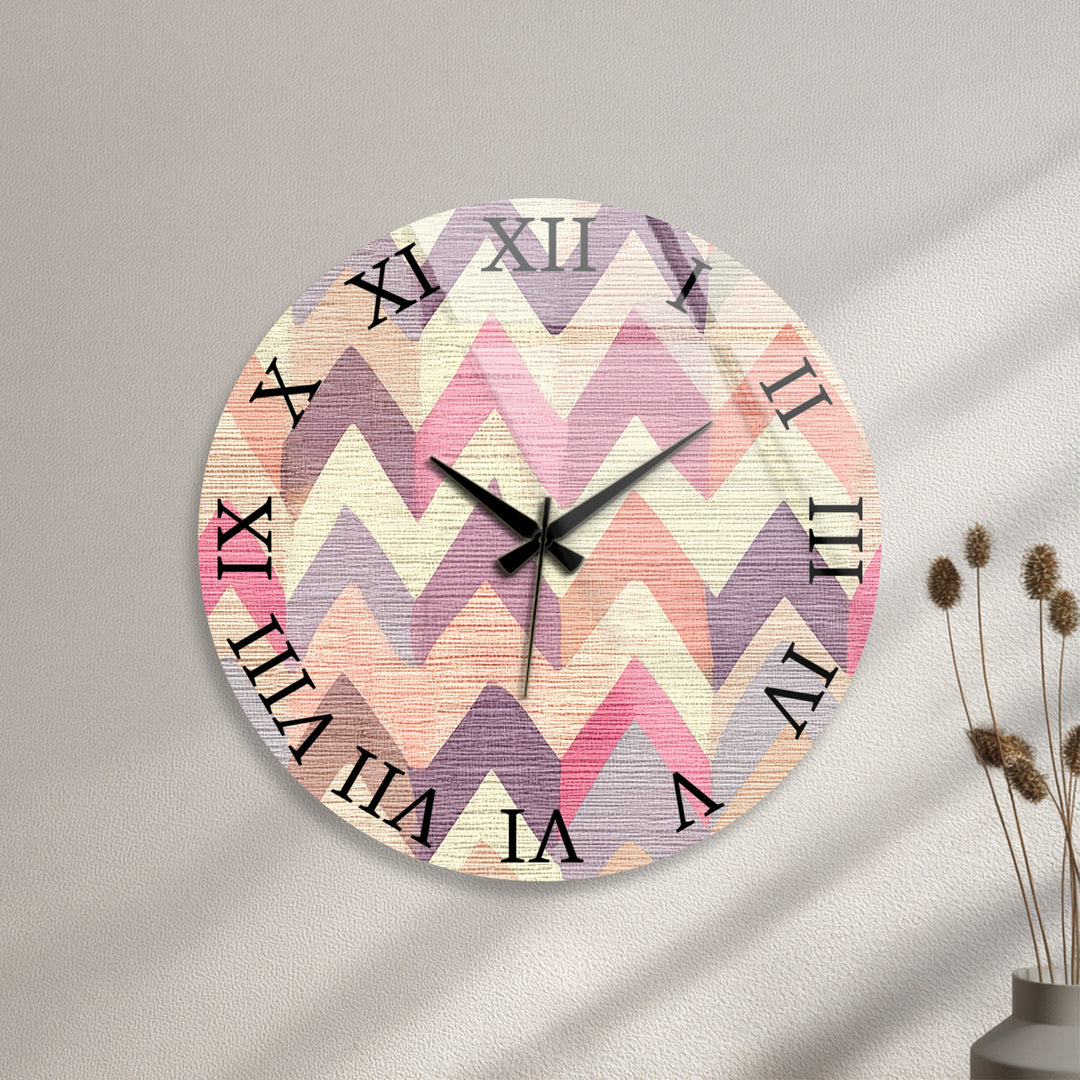 Pastel Chevron Glass Wall Clock – Pink Geometric Decor