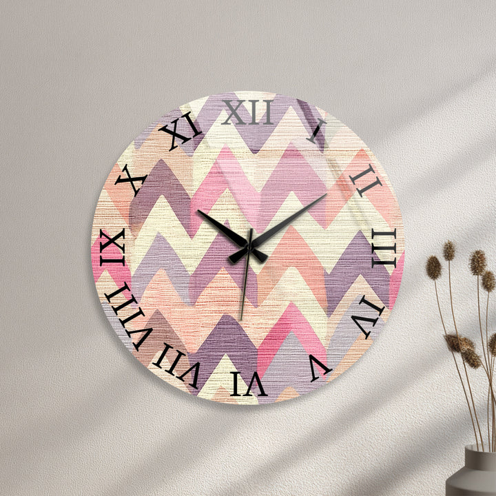 Pastel Chevron Glass Wall Clock – Pink Geometric Decor