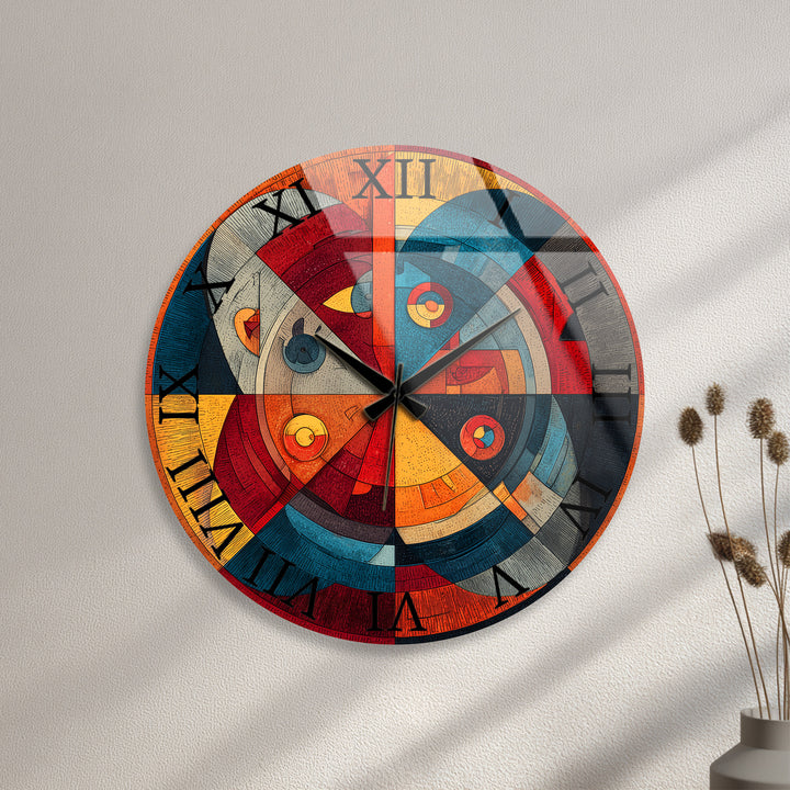 Retro-Wanduhr aus geometrischem Glas – abstraktes Dekor aus der Mitte des Jahrhunderts