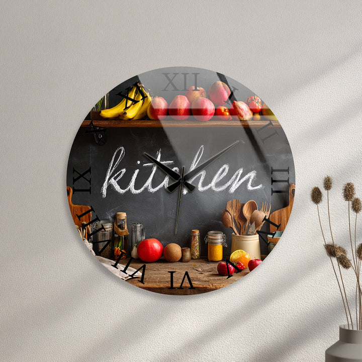 Rustic Kitchen Glass Wall Clock – Farmhouse Chalkboard Decor