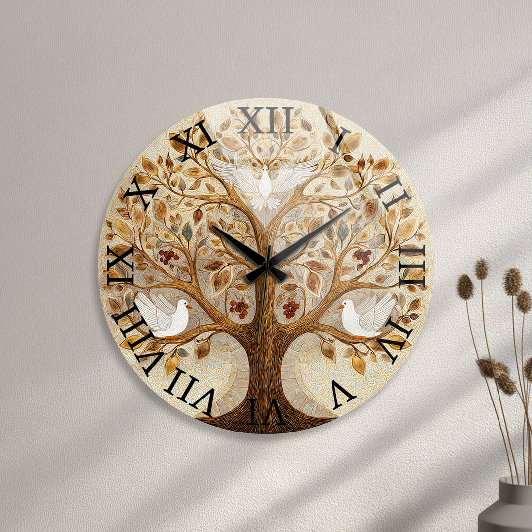 Tree of Life Glass Wall Clock – White Dove Botanical Decor