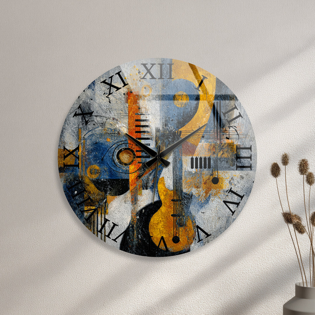 Abstract Music Glass Wall Clock – Piano Notes Modern Art Decor