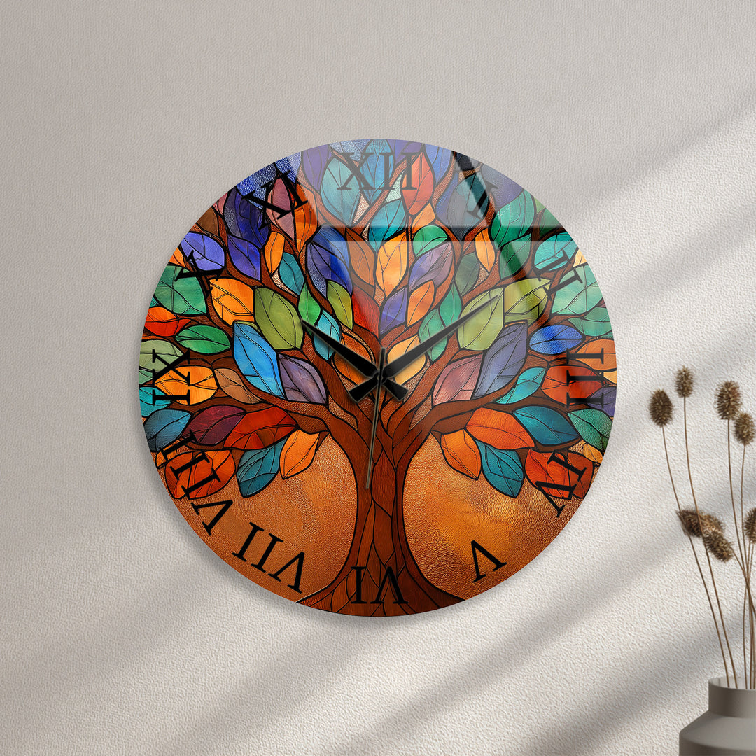 Bunte Glas-Wanduhr „Baum des Lebens“ – Buntglas-Stil
