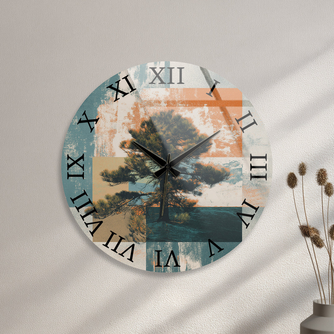 Mid Century Pine Tree Glass Wall Clock – Retro Nature Decor