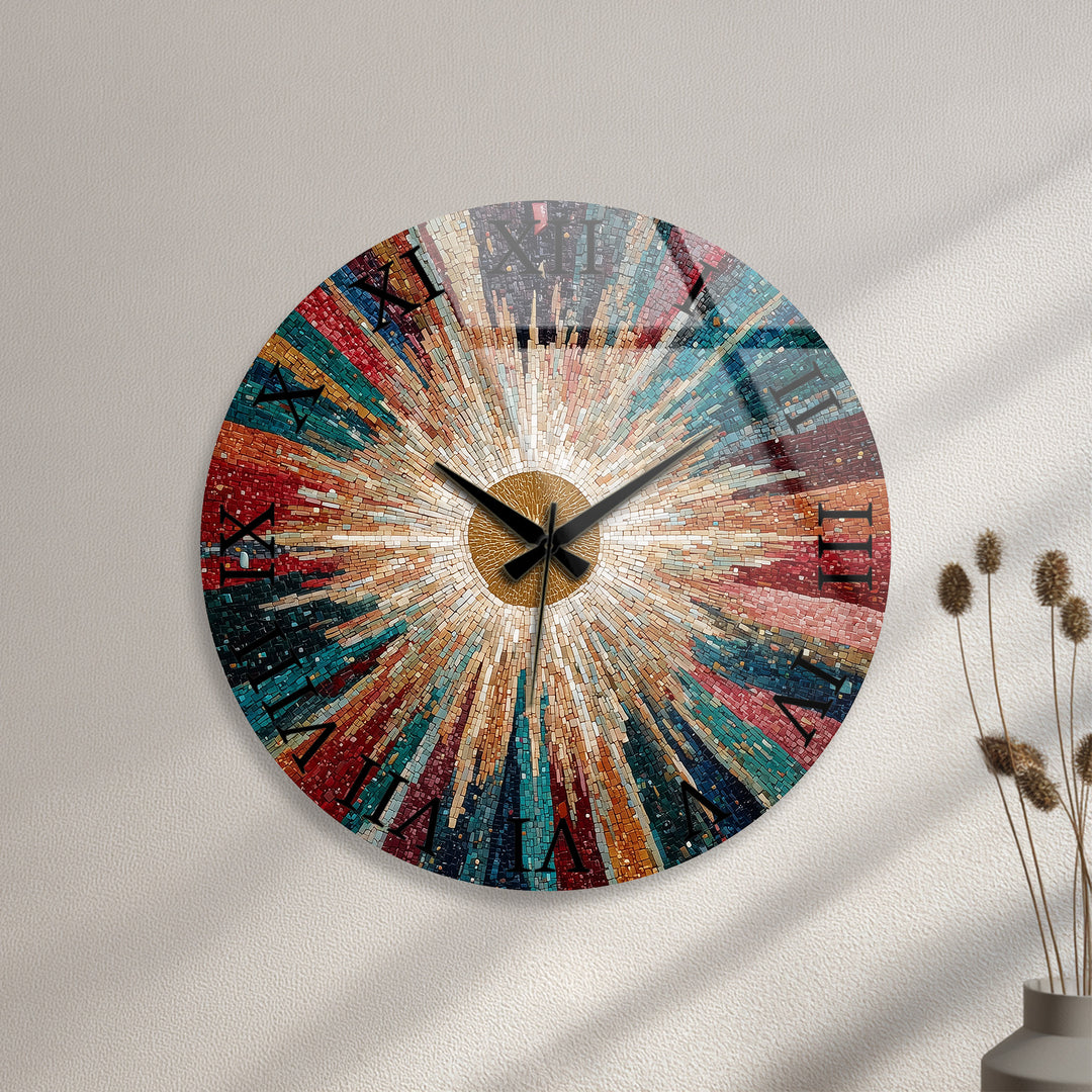 Colorful Sunburst Glass Wall Clock – Radiant Mosaic Art Decor