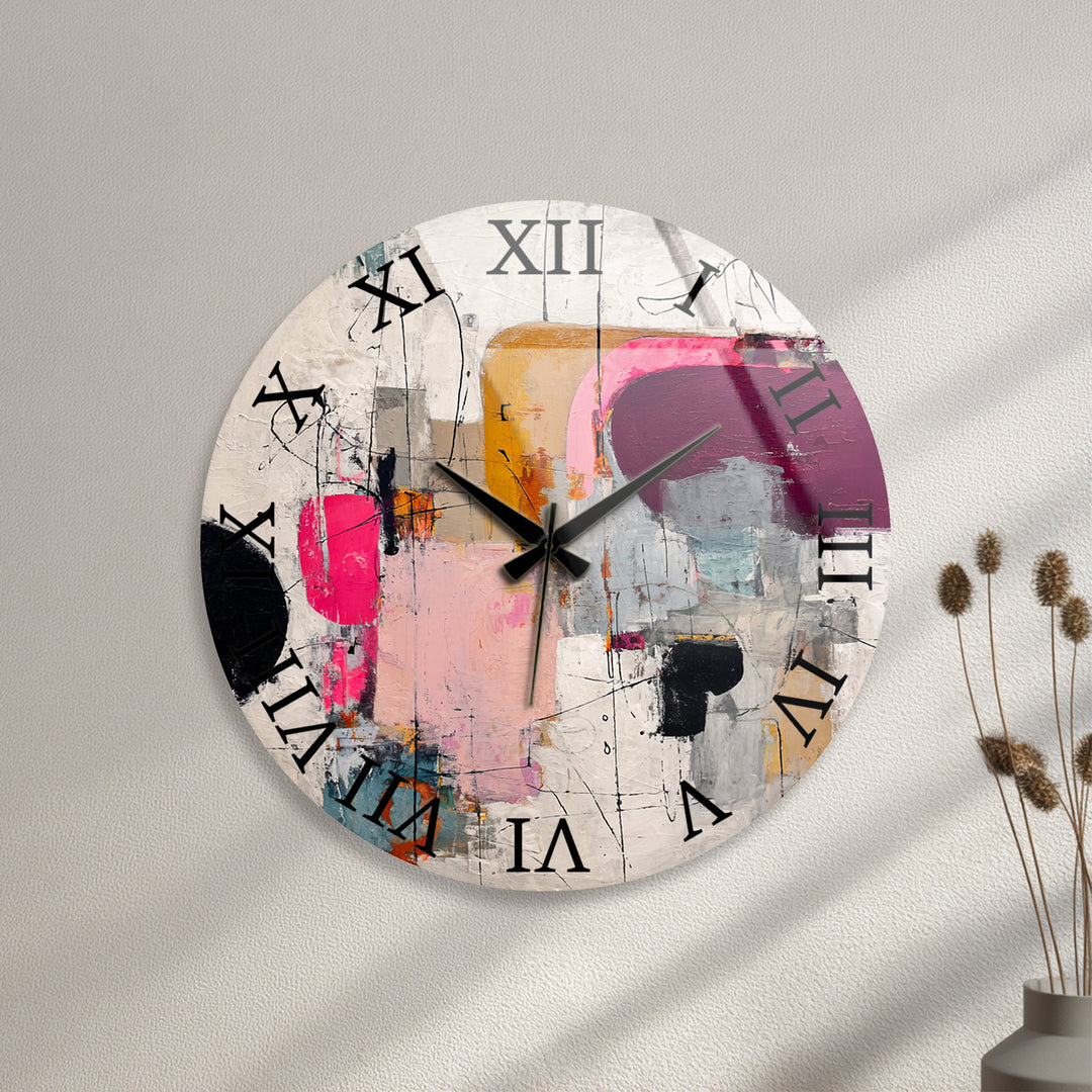 Pink Abstract Glass Wall Clock – Modern Geometric Art