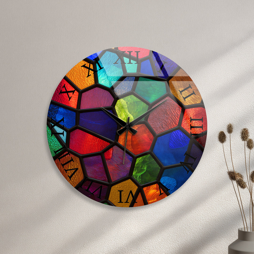 Colorful Glass Wall Clock – Rainbow Stained Glass Style