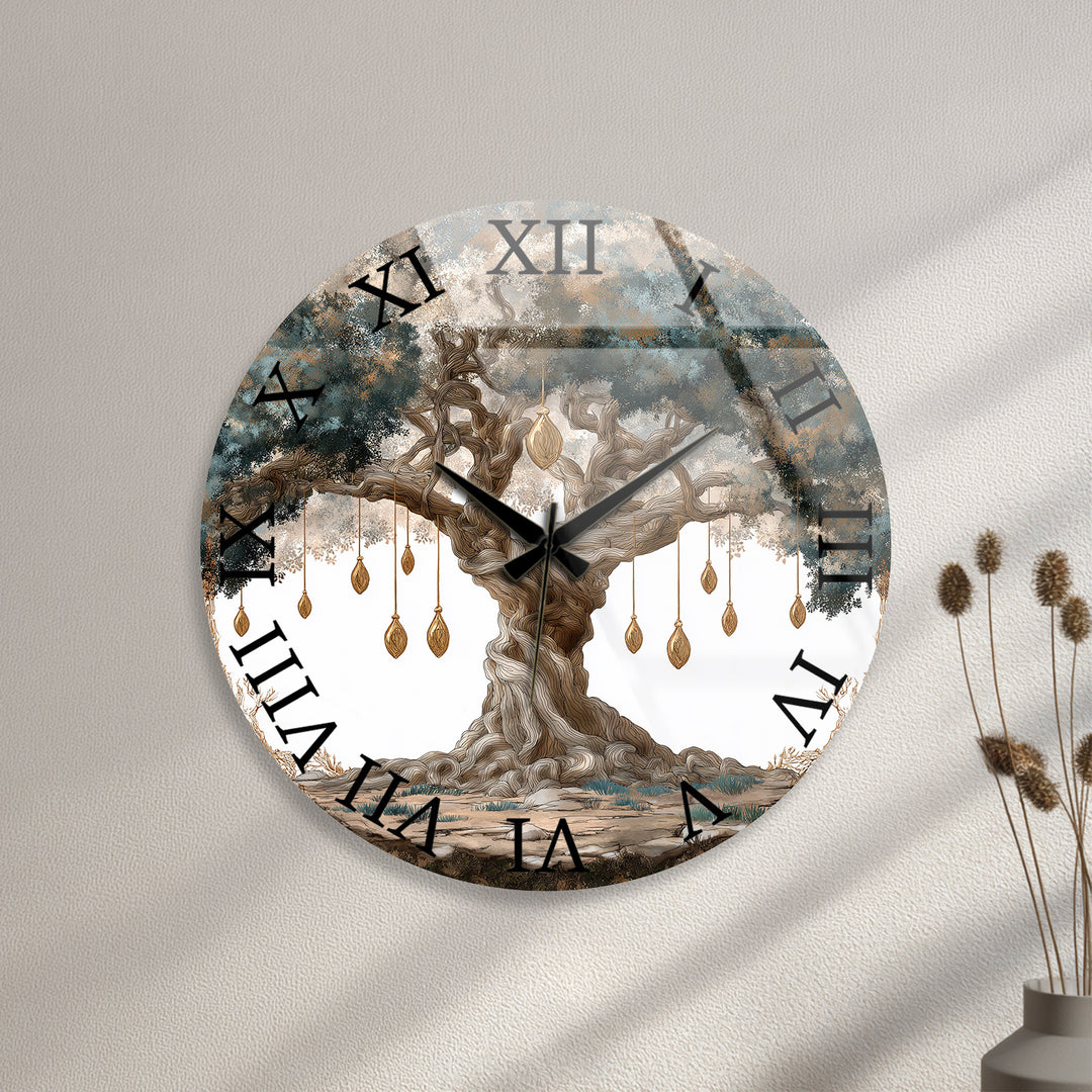 Mystical Tree of Life Glass Wall Clock – Enchanted Forest Decor