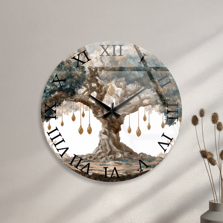 Mystical Tree of Life Glass Wall Clock – Enchanted Forest Decor
