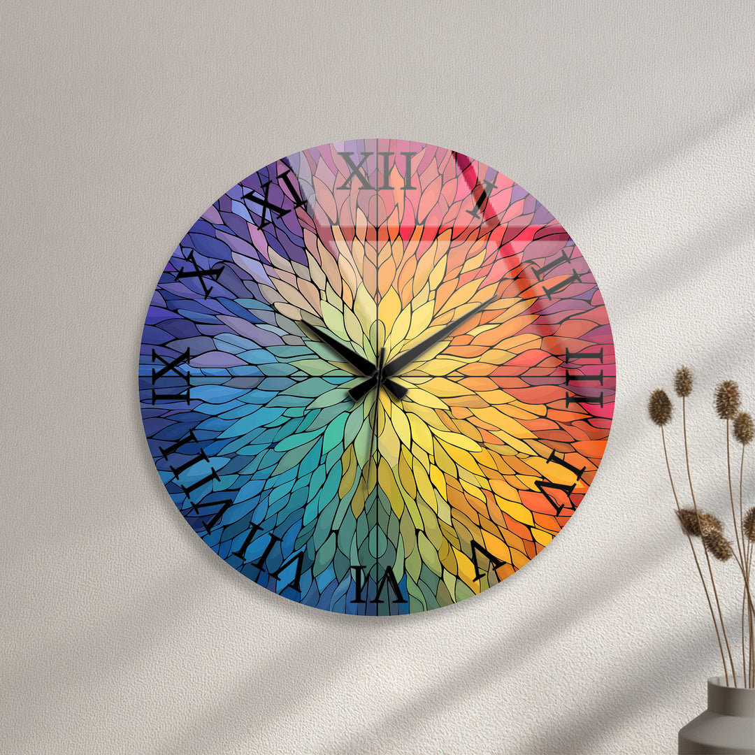 Rainbow Glass Wall Clock – Colorful Geometric Stained Glass Art