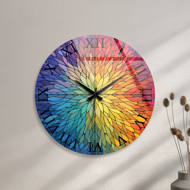 Rainbow Glass Wall Clock – Colorful Geometric Stained Glass Art