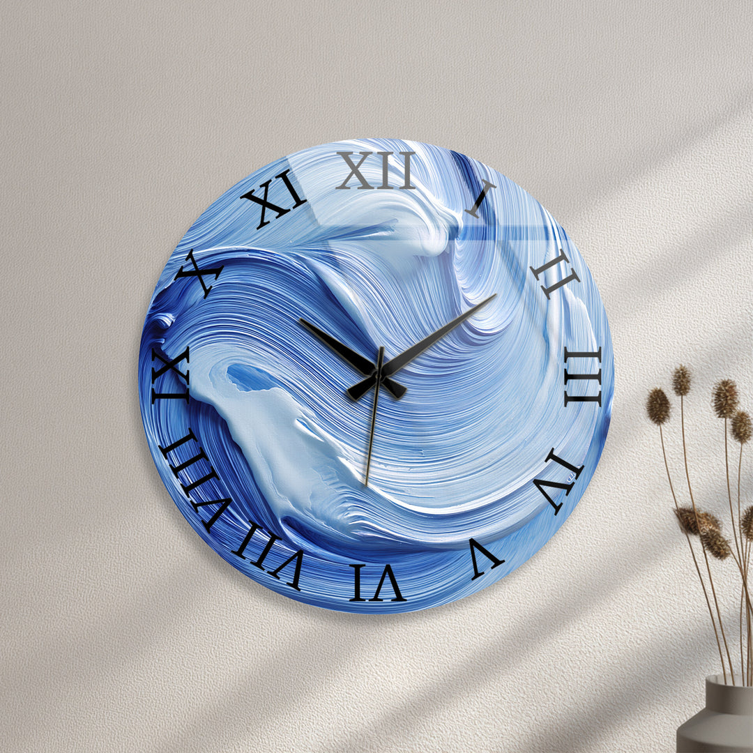 Blue Swirl Glass Wall Clock – Abstract Ölgemälde  Decor