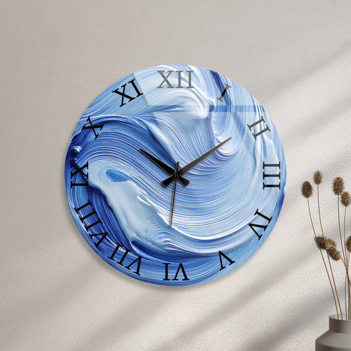 Blue Swirl Glass Wall Clock – Abstract Ölgemälde  Decor