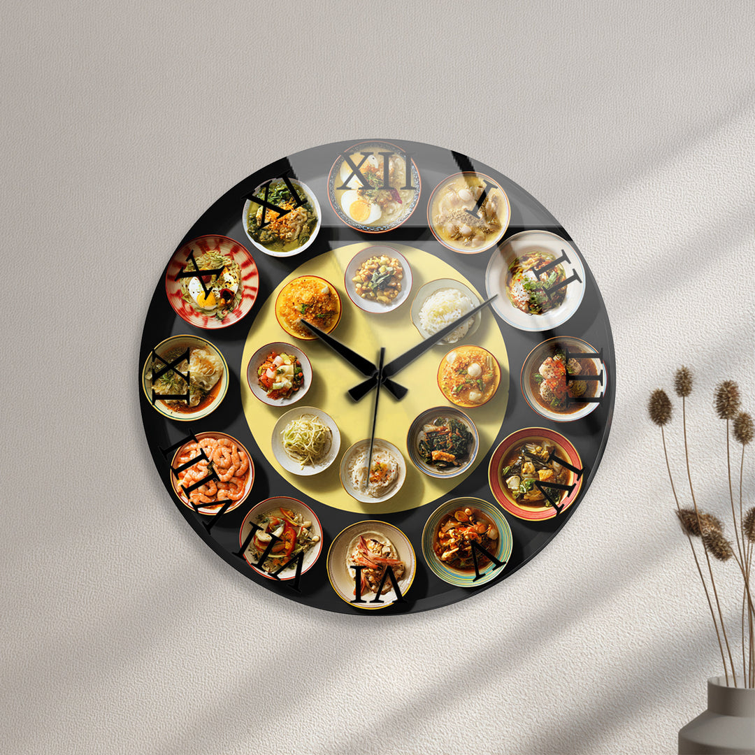 Asian Food Glass Wall Clock – Restaurant Kitchen Decor