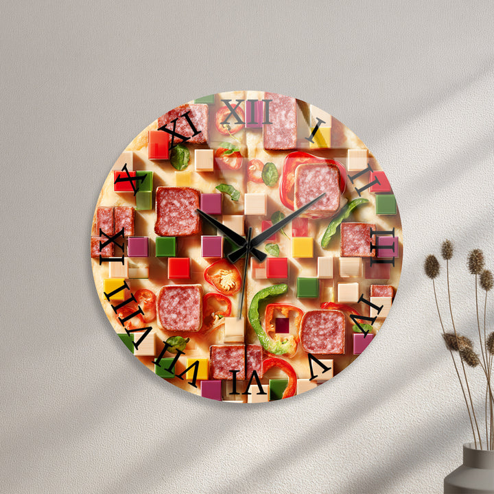 Pizza Glass Wall Clock – Colorful Kitchen Food Decor
