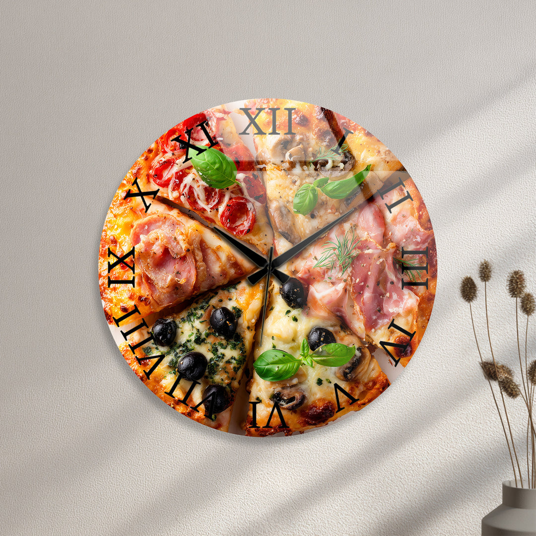 Pizza Glass Wall Clock – Italian Kitchen Wall Decor