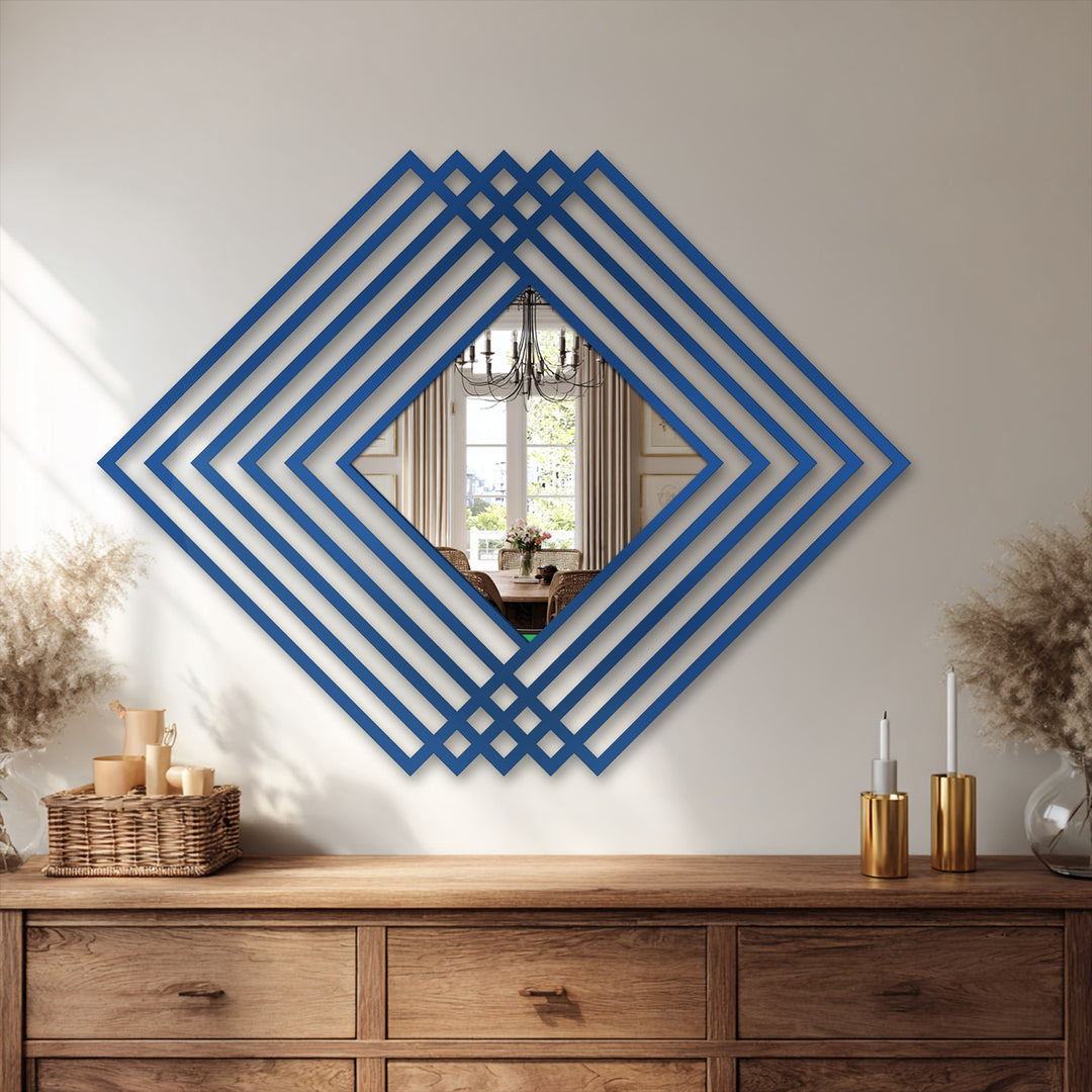 Layers of the diamond framed wall mirror create depth, adding a modern geometric element as a unique decoration wall art feature.