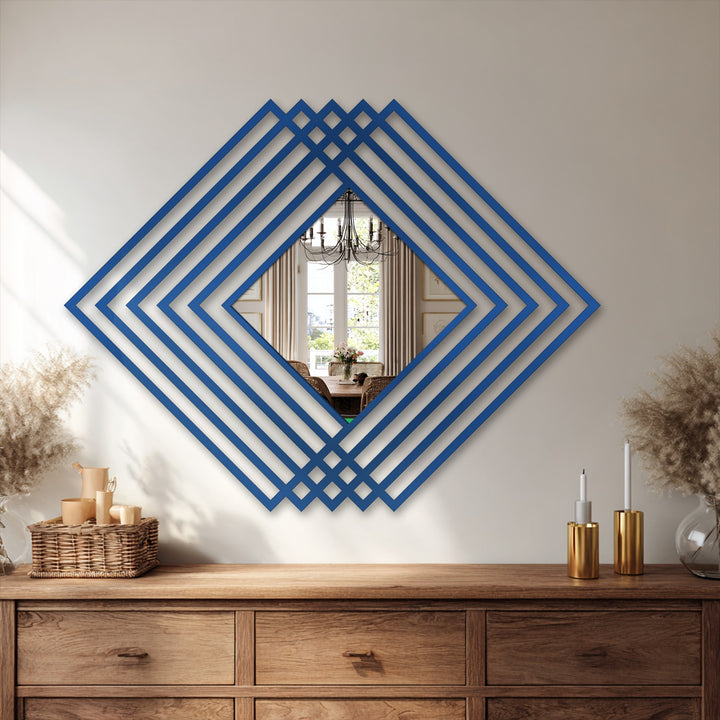 Layers of the diamond framed wall mirror create depth, adding a modern geometric element as a unique decoration wall art feature.