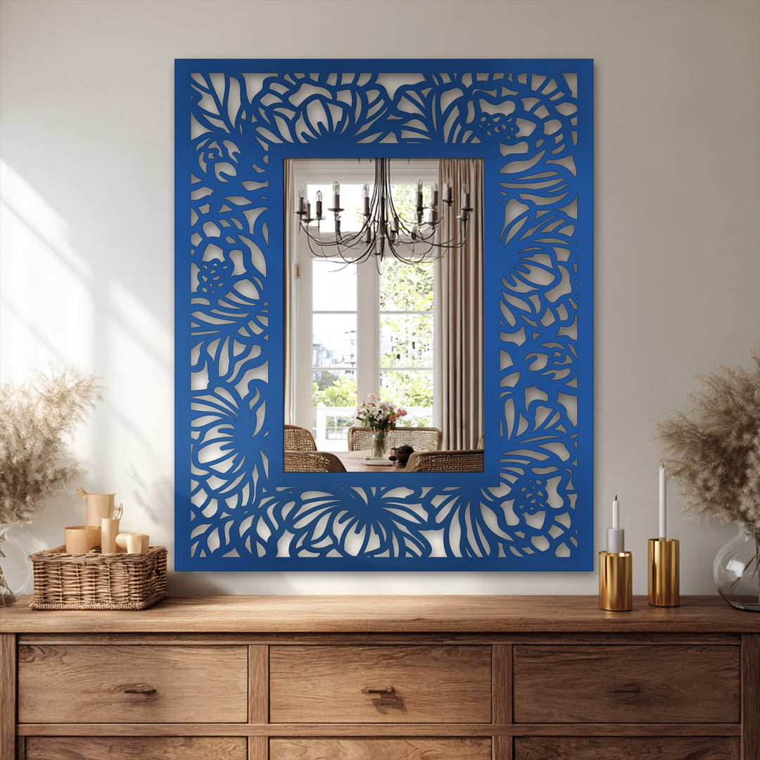 Floral Silhouette Frame Metal Floor Mirror – Botanical Cut-Out Design