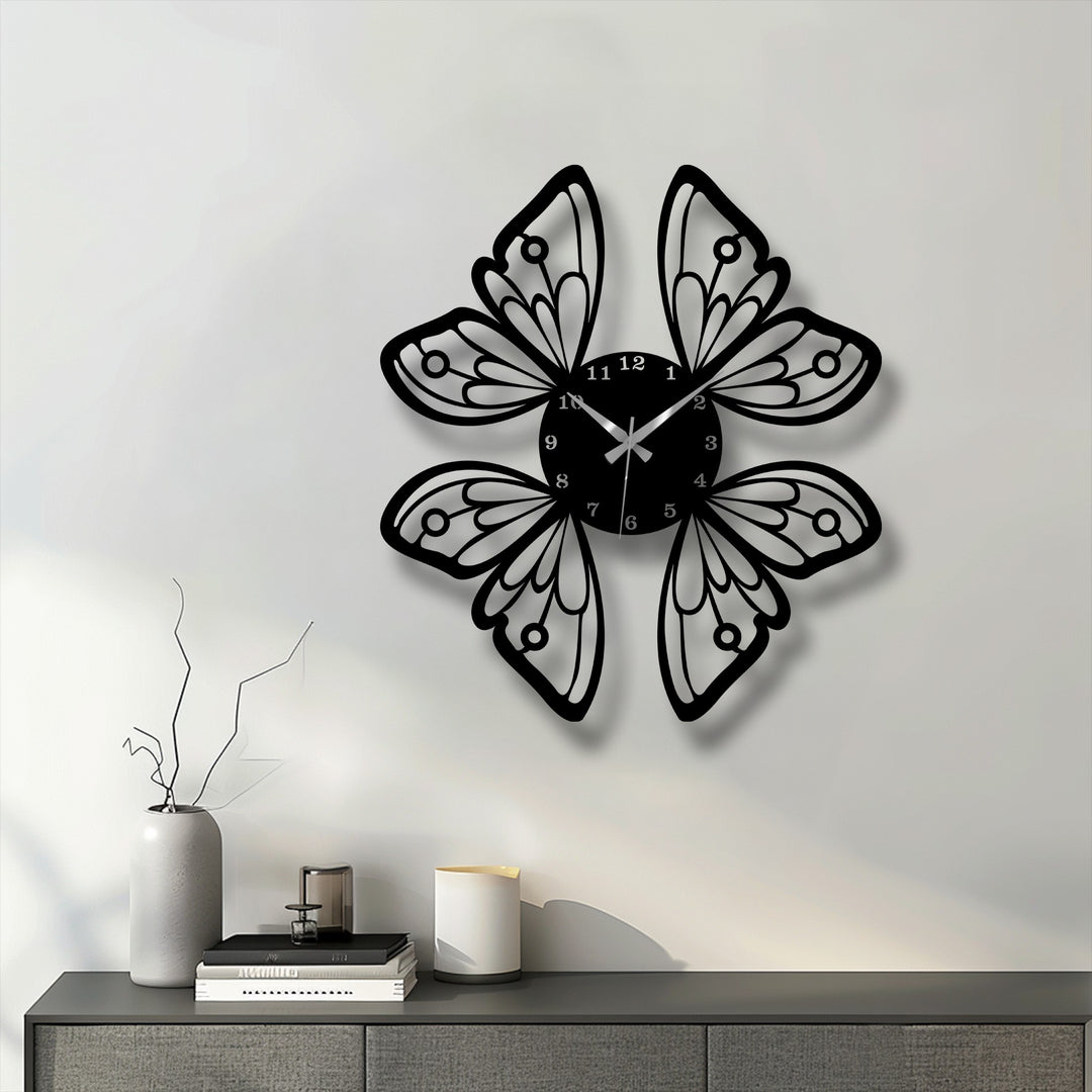 The harmonious visual rhythm of the elegant butterfly wings unique metal wall art clock creates a captivating nature-inspired display.