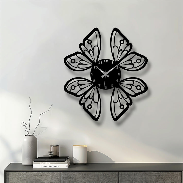 The harmonious visual rhythm of the elegant butterfly wings unique metal wall art clock creates a captivating nature-inspired display.