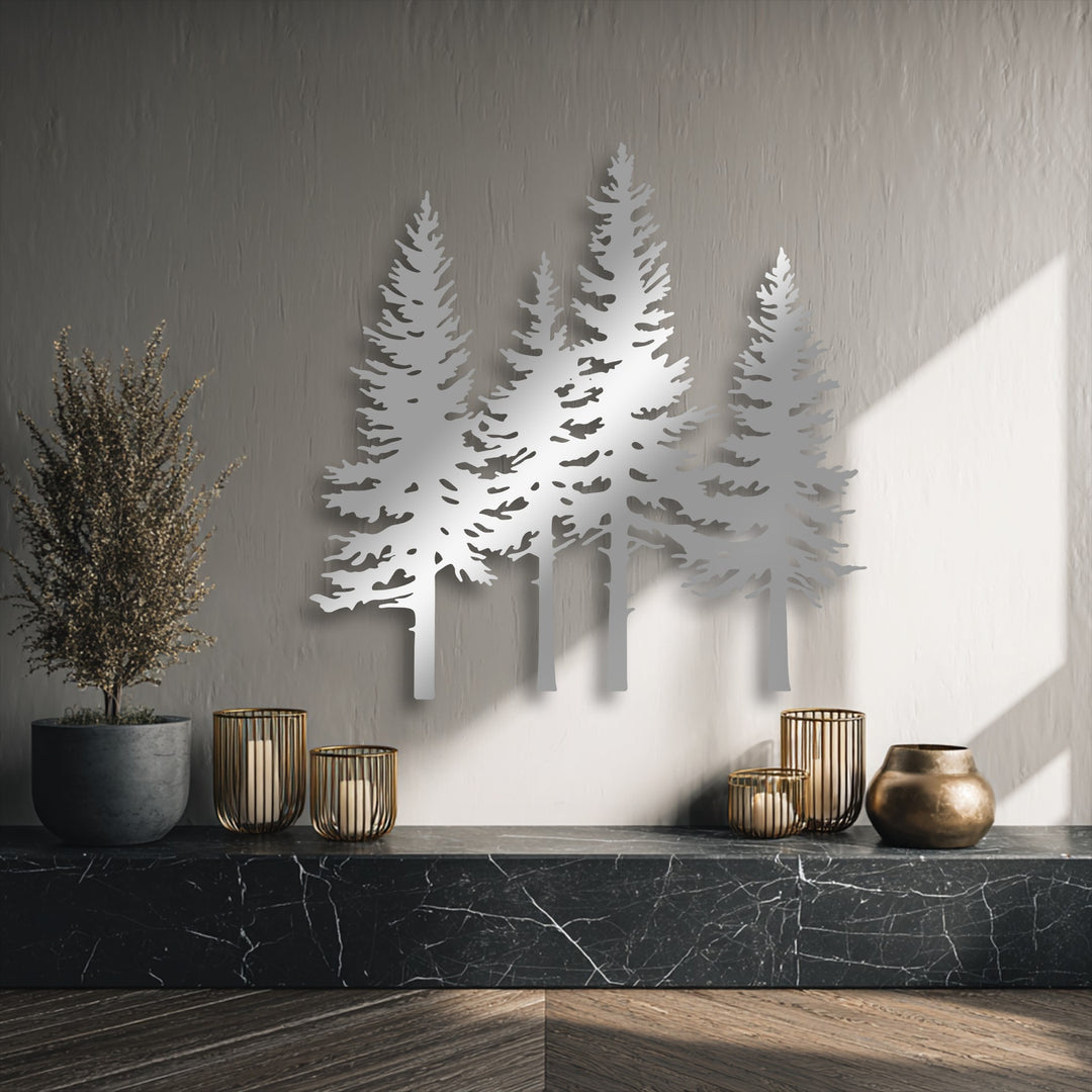 Pine Forest Silhouette Metal Wall Art – Nature Landscape Decor