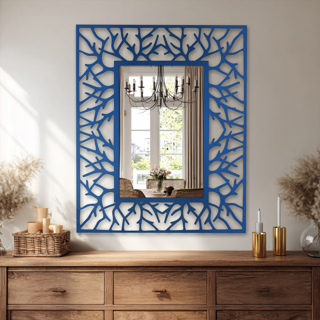 Sophisticated home decoration shines from this abstract branch texture metal floor mirror, adding depth and artistic flair to the room's ambiance.