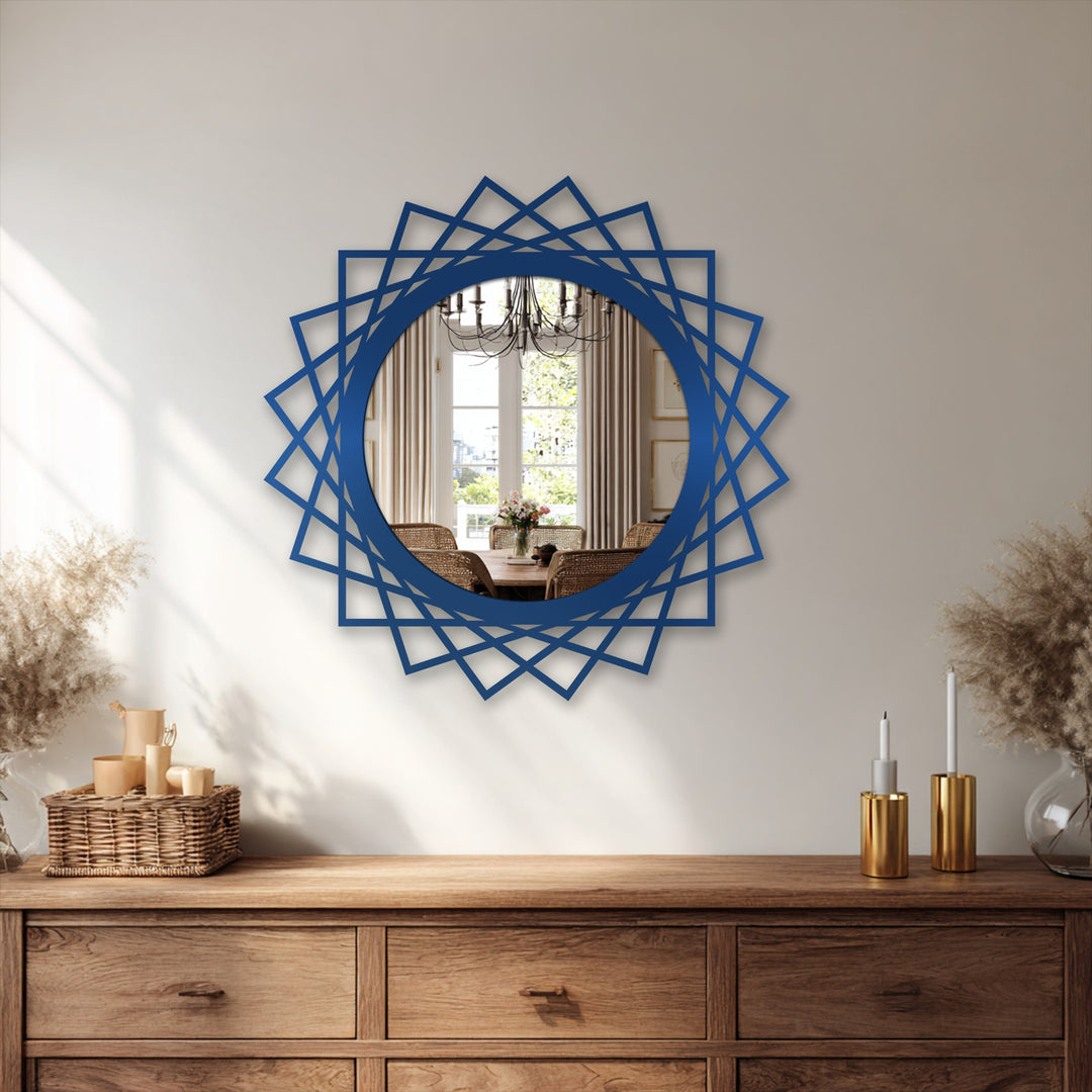 Geometric Halo Round Decorative Wall Mirror – Modern Structured Mirror Wall Decor