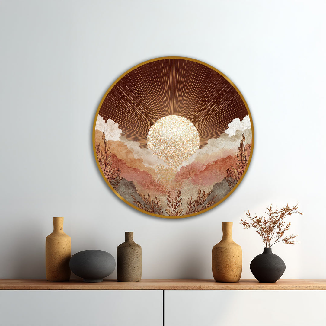warm landscape round artwork