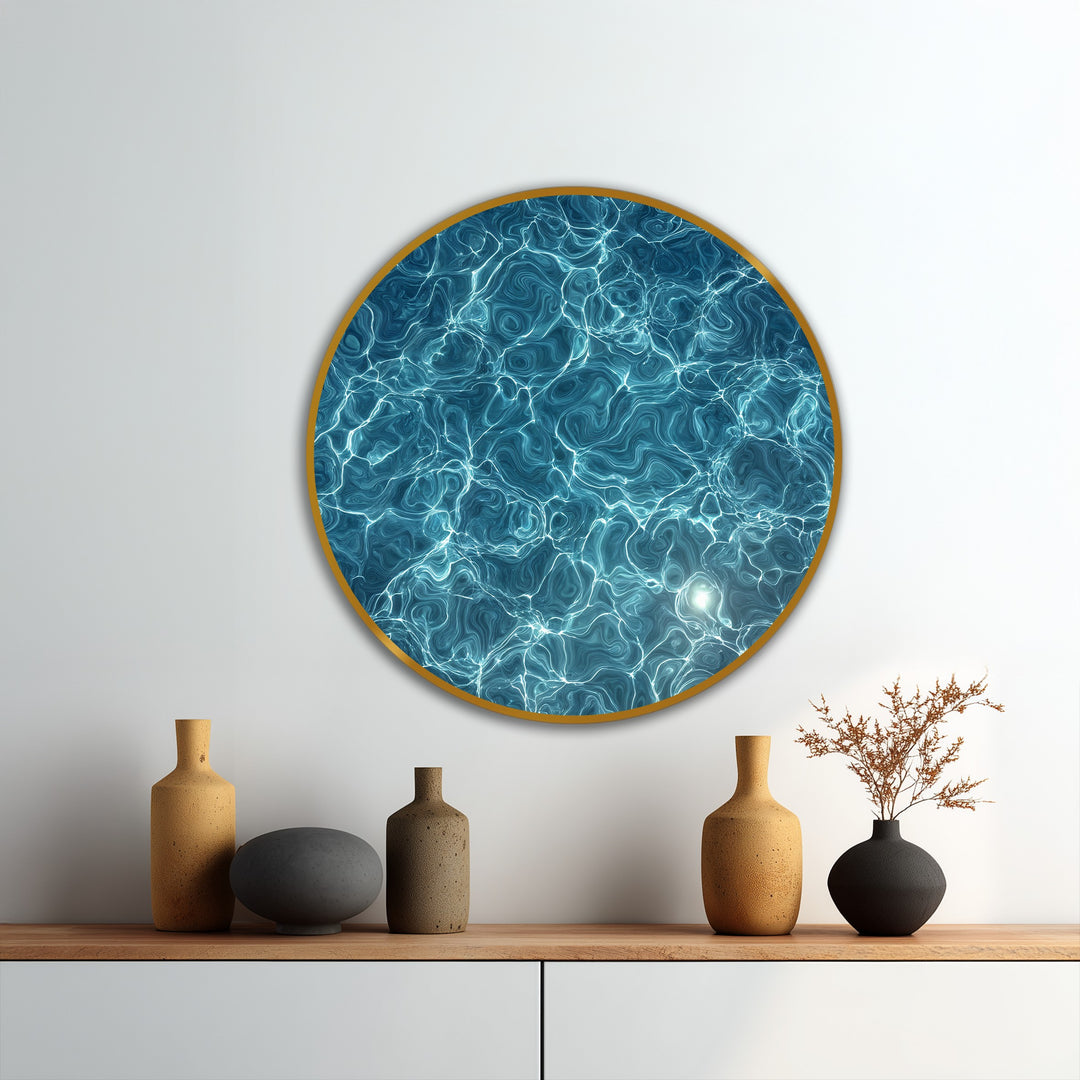 Azure Current–Texture d'eau lumineuse ronde Tableau Peinture à l’huile