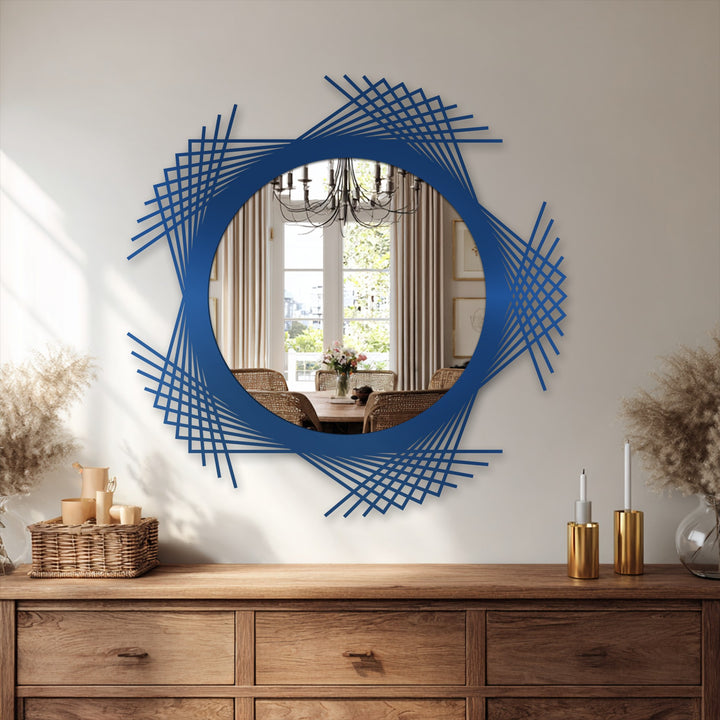 Round decorative mirror with linear design