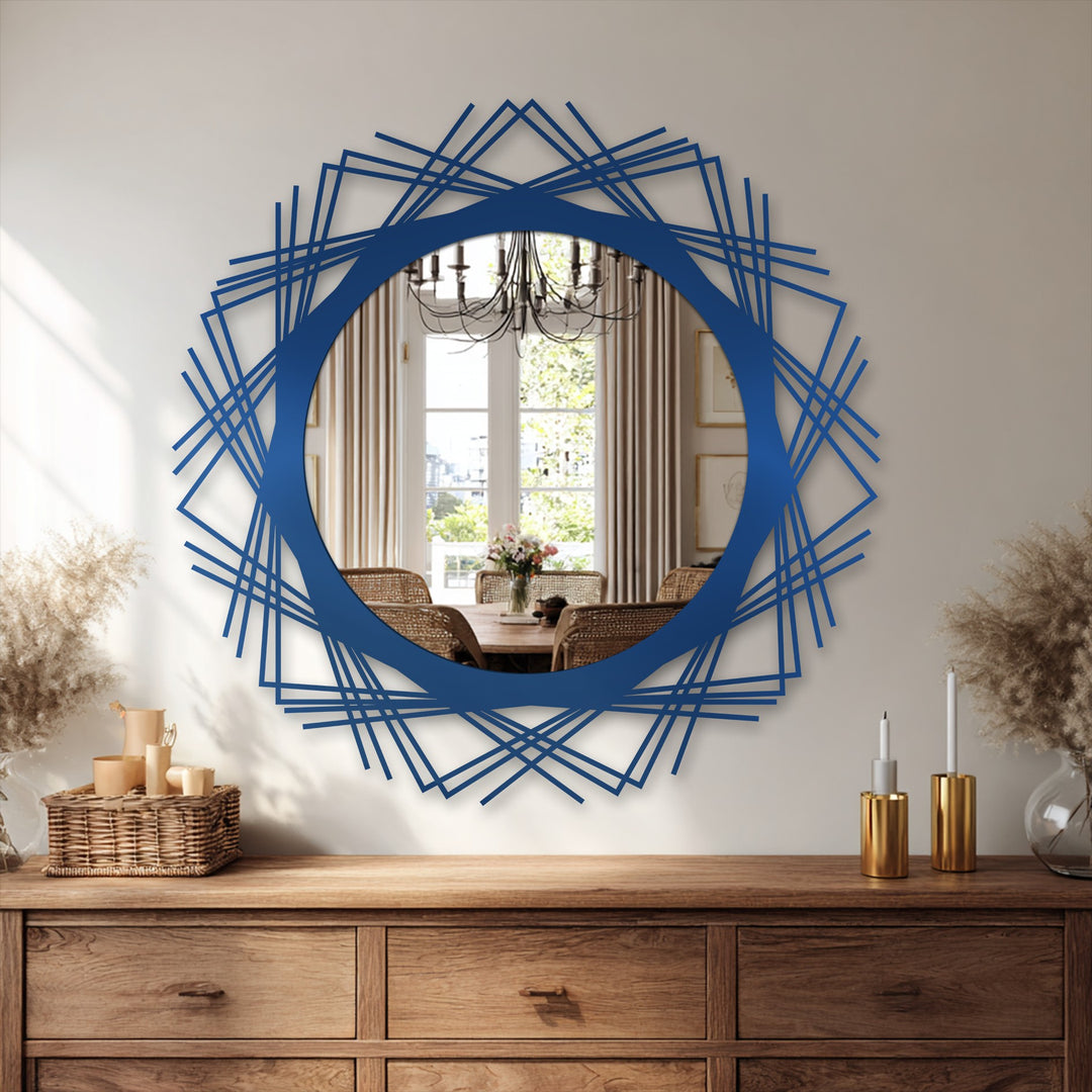 Crossed Line Halo Round Decorative Wall Mirror – Modern Geometric Mirror Wall Decor