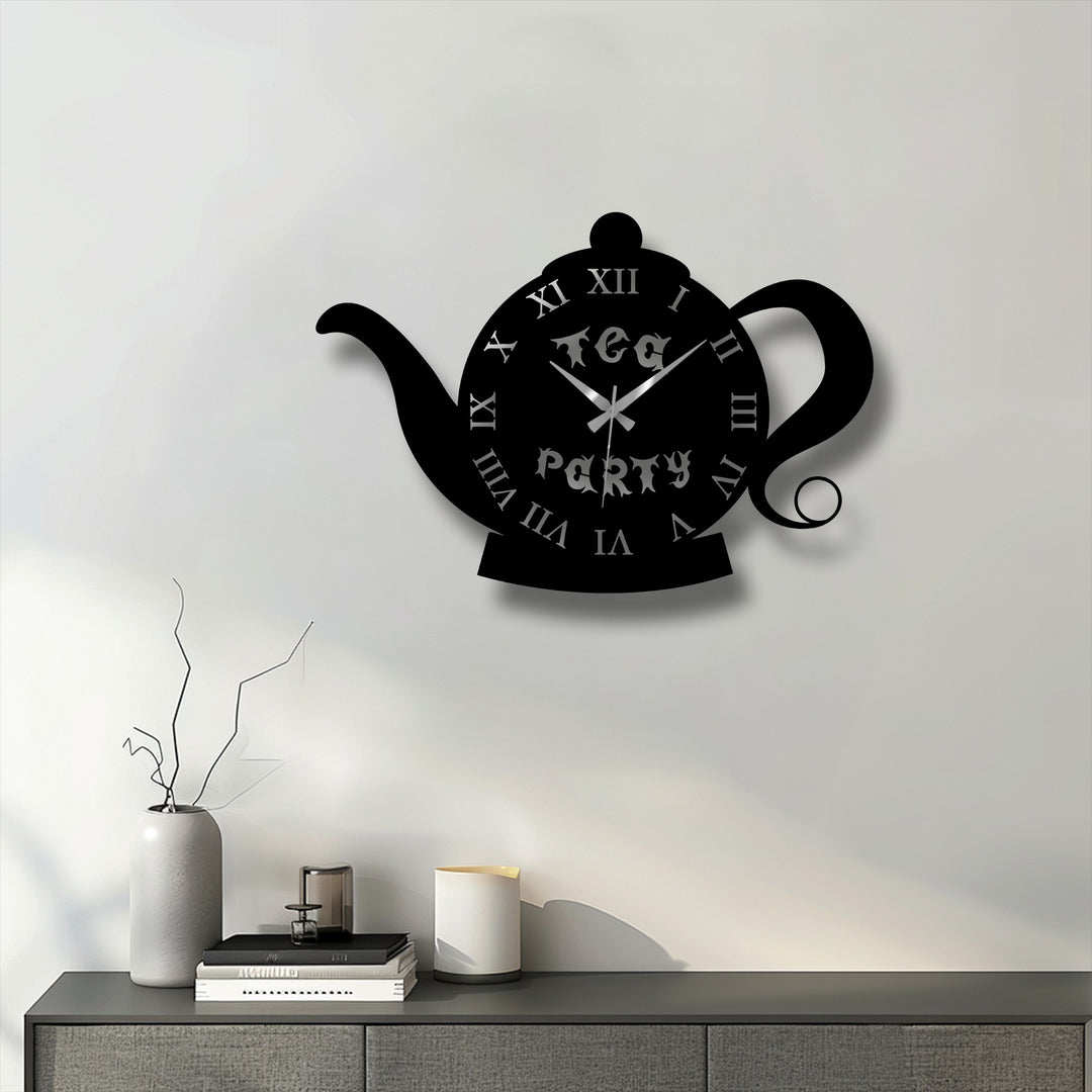 Abstract rendering of a teapot clock, bringing artistic metal wall decor and a vintage touch to any room.