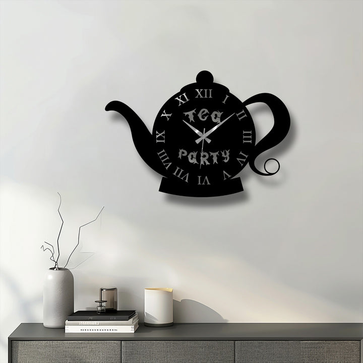 Abstract rendering of a teapot clock, bringing artistic metal wall decor and a vintage touch to any room.