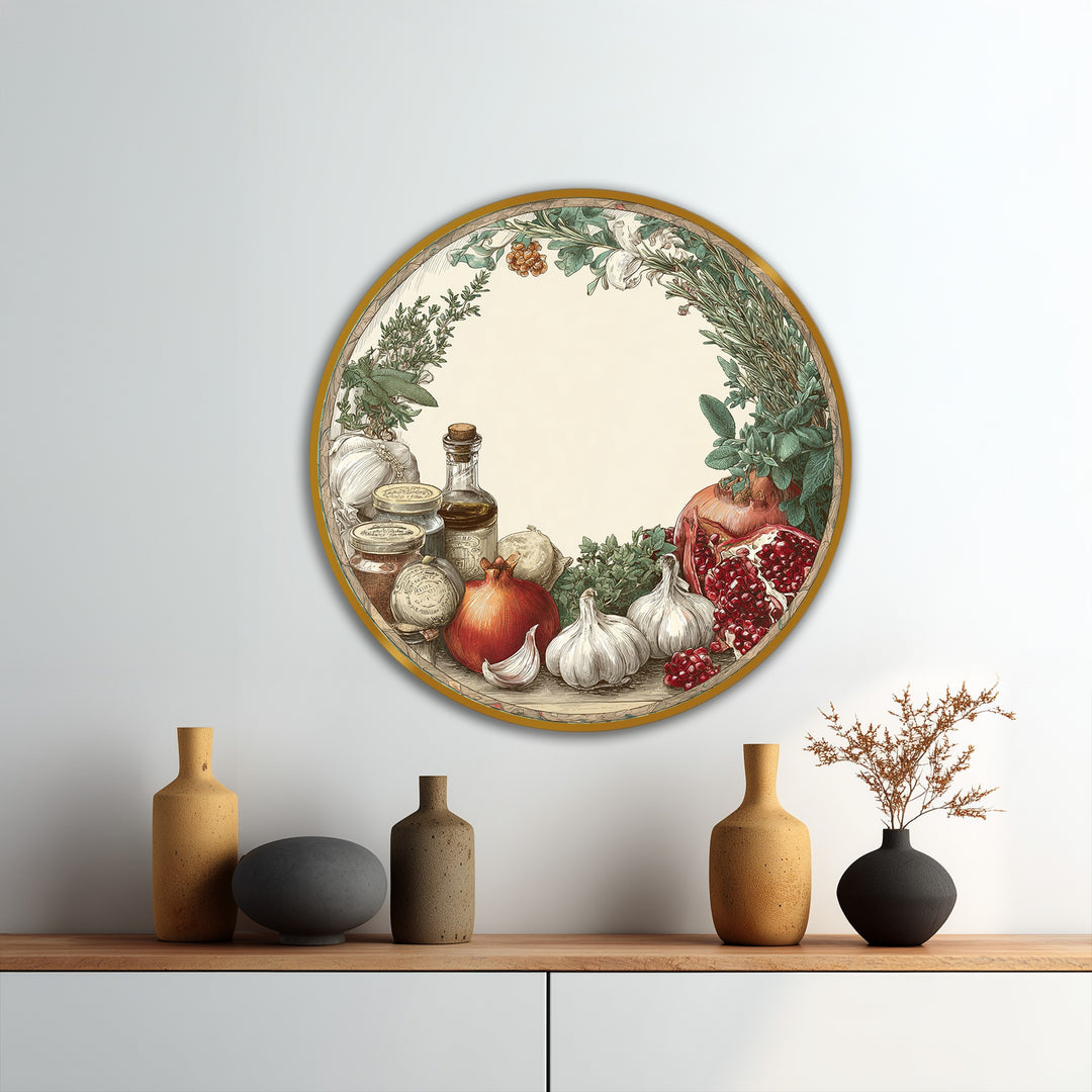 Cuisine rustique–Nature morte méditerranéenne ronde Tableau Peinture à l’huile