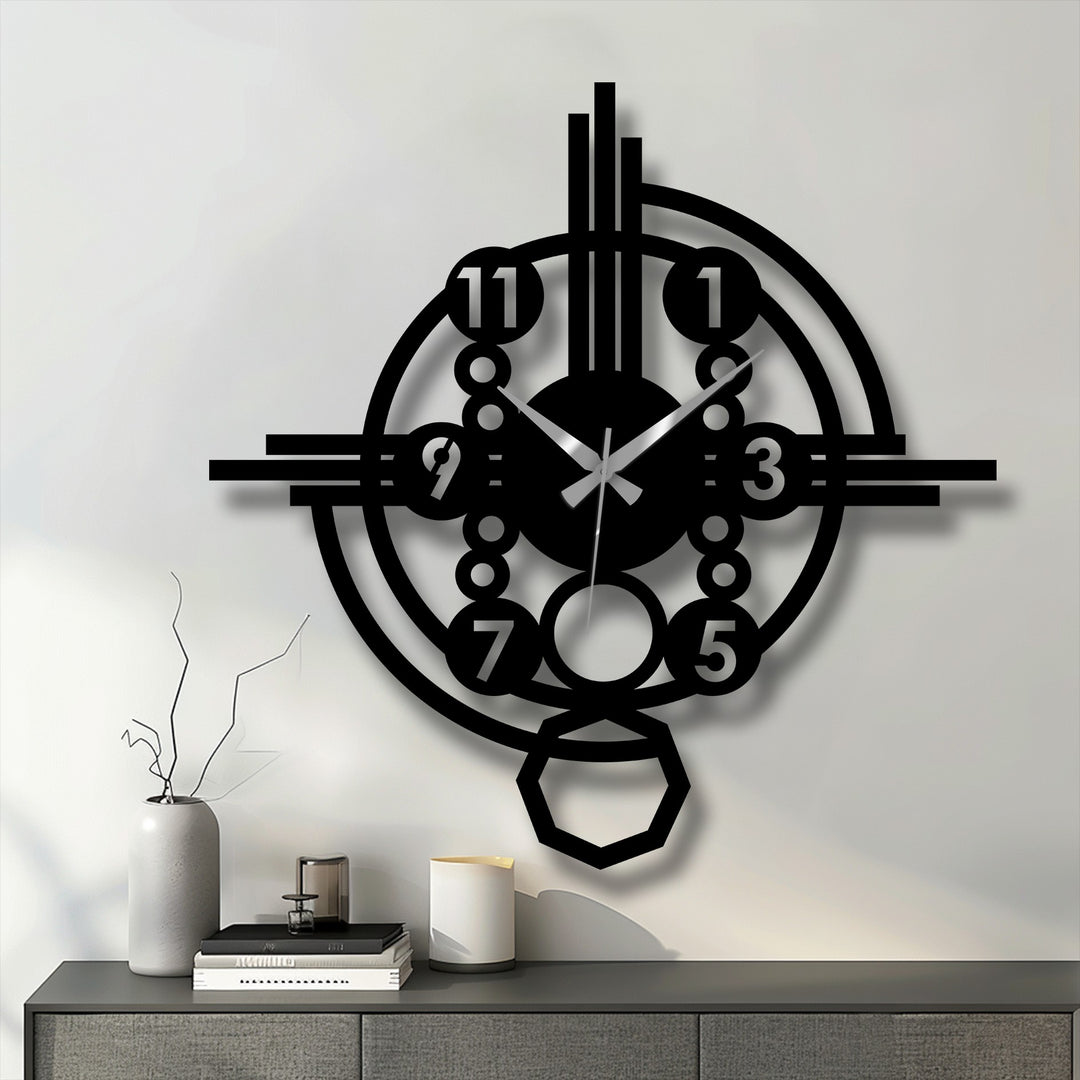 Displaying the realistic detail of the crafted metal, this unique metal wall art clock showcases an industrial gear style with precisely cut numbers and silver hands on a clean white wall.