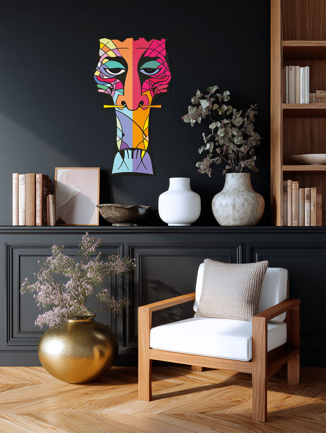 Abstract Tribal Totem Metal Wall Art – Modern Colorful Decor