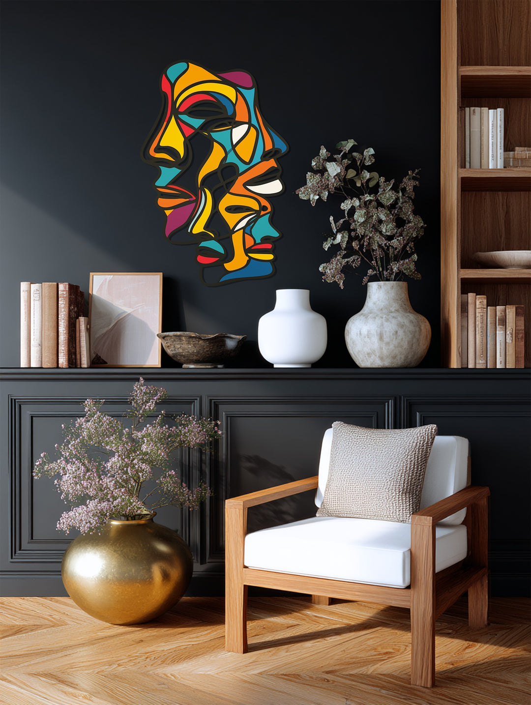 Abstract Colorful Faces Metal Wall Art – Modern Expressionist Design