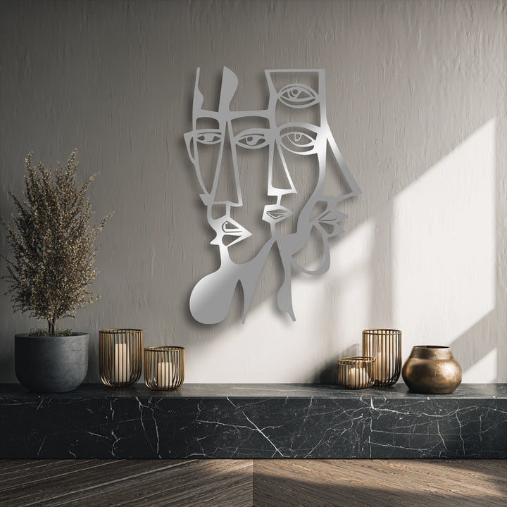 This unique metal wall art features superior material quality, evident in its highly reflective, smooth surface and sharp geometric design.