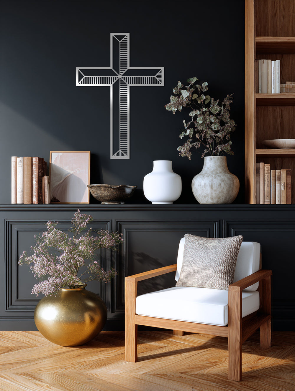 Modern geometric Christian cross décor